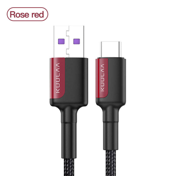 Cable USB, tipo C, de nylon, carga rápida, color rojo